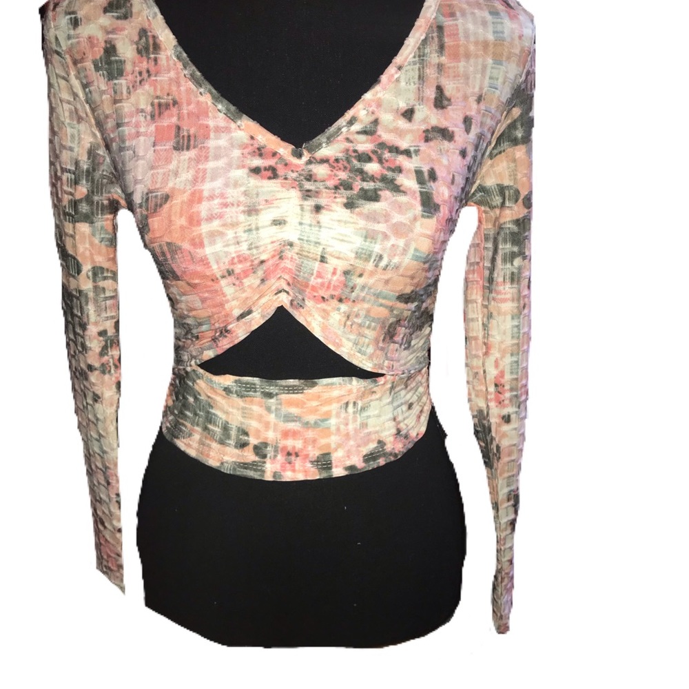 Jolie And Joy Long Sleeve Stomach Cut Out Tie Dye Top
